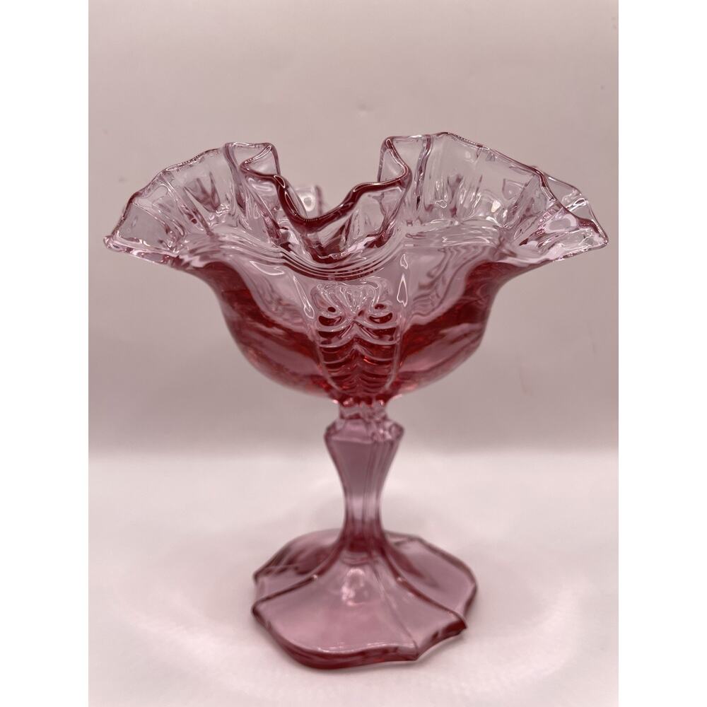 Vintage Fenton Empress Cranberry Colonial Pink Footed Pedestal Compote - Picture 12 of 12